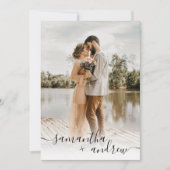 Modern blauw minimalistisch script 5 foto's bruilo kaart (Voorkant)