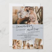 Modern blauw minimalistisch script 5 foto's bruilo kaart (Achterkant)