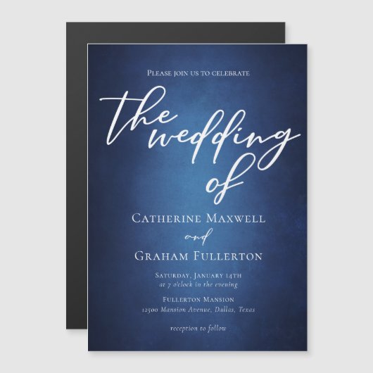 Modern Blauw Minimalistisch Waterfront Avondbruilo Magnetische Uitnodiging (Voorkant / Achterkant)