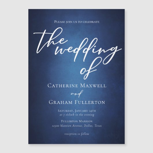 Modern Blauw Minimalistisch Waterfront Avondbruilo Magnetische Uitnodiging (Voorkant)