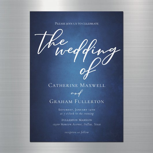 Modern Blauw Minimalistisch Waterfront Avondbruilo Magnetische Uitnodiging