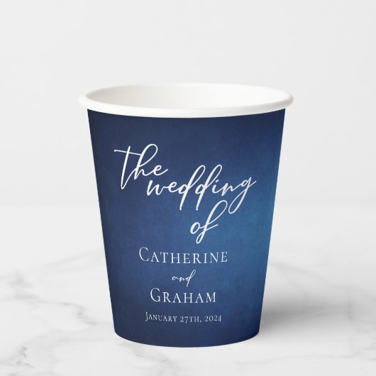 Modern Blauw Minimalistisch Waterfront Avondbruilo Papieren Bekers (Voorkant)