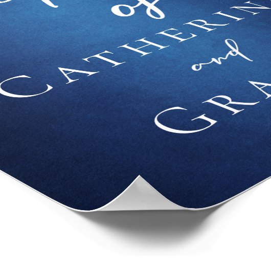 Modern blauw minimalistische avond bruiloft welkom poster (Hoek)