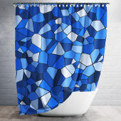 Modern blauw monochroom geometrisch mozaïekpatroon douchegordijn
