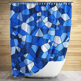 Modern blauw monochroom geometrisch mozaïekpatroon douchegordijn