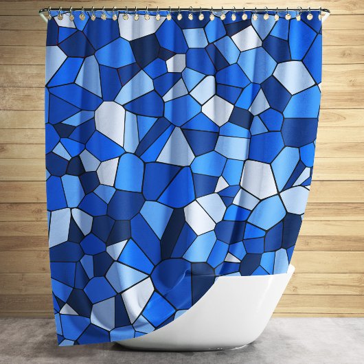 Modern blauw monochroom geometrisch mozaïekpatroon douchegordijn