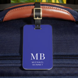 Modern Blauw Monogram Bagagelabel
