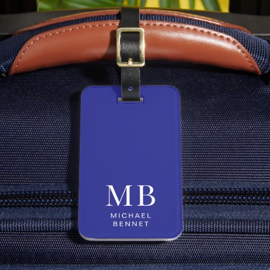 Modern Blauw Monogram Bagagelabel (Voorkant Insitu 2)