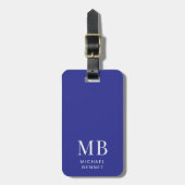 Modern Blauw Monogram Bagagelabel (Voorkant verticaal)