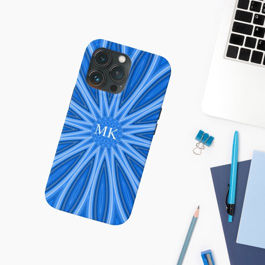 Modern blauw monogram - Floral Design Pattern Case-Mate iPhone Case