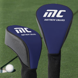 Modern blauw monogram minimalistisch wit naam eenv golfheadcover