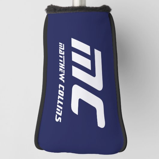 Modern blauw monogram minimalistisch wit naam eenv golfheadcover (Draai 90)