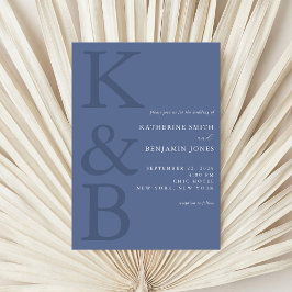 Modern Blauw Monogram Minimalistische Bruiloft Kaart