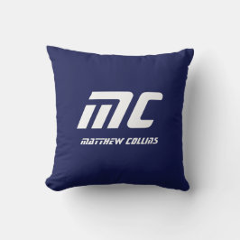 Modern blauw monogram minimalistische naam witte t kussen