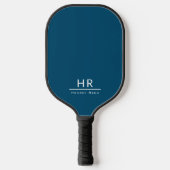Modern Blauw Monogram Naam + Initialen Pickleball Paddle (Voorkant)