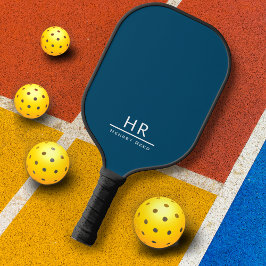 Modern Blauw Monogram Naam + Initialen Pickleball Paddle