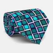 Modern Blauw Mozaïek Tegel Patroon Stropdas (Opgerold)