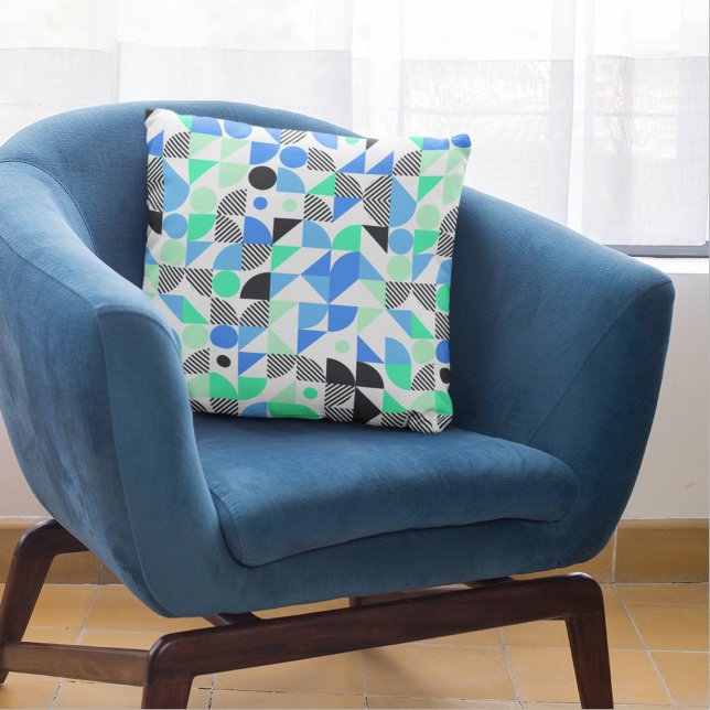 Modern blauw munt groen geometrisch patroon kussen (Creator heeft geüpload)