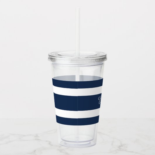 Modern blauw naamschrift acryl drinkbeker (Rechts)