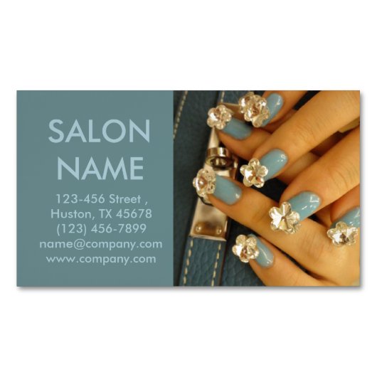 modern blauw nagels mode beauty SPA nagelsalon Magnetisch Visitekaartje (Voorkant)