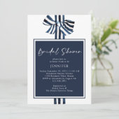 Modern blauw nautische streep lint Vrijgezellenfee Kaart (Staand voorkant)