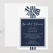 Modern blauw nautische streep lint Vrijgezellenfee Kaart (Voorkant / Achterkant)