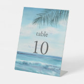 Modern Blauw Ocean Beach Trouwtafel nummer Reclamebord Met Voetstuk (Voorkant)