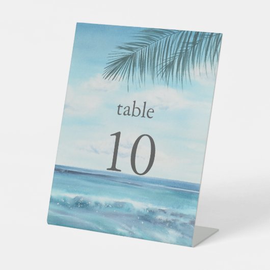 Modern Blauw Ocean Beach Trouwtafel nummer Reclamebord Met Voetstuk (Voorkant)