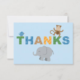 Modern Blauw Oerwoud Dieren Jongen Baby shower Bedankkaart