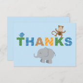 Modern Blauw Oerwoud Dieren Jongen Baby shower Bedankkaart (Voorkant / Achterkant)