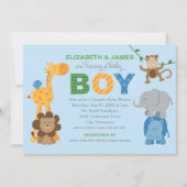Modern Blauw Oerwoud Dieren Jongen Baby shower Kaart (Voorkant)