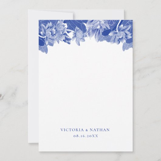  modern blauw oiserie - huwelijk kaart (Achterkant)