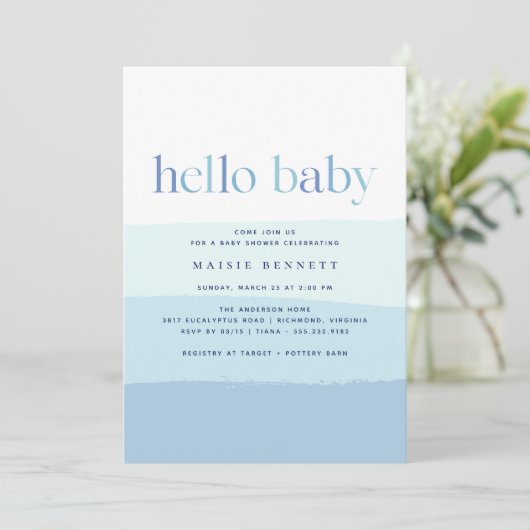 Modern blauw ombre | Simple Boy Baby shower Kaart (Staand voorkant)