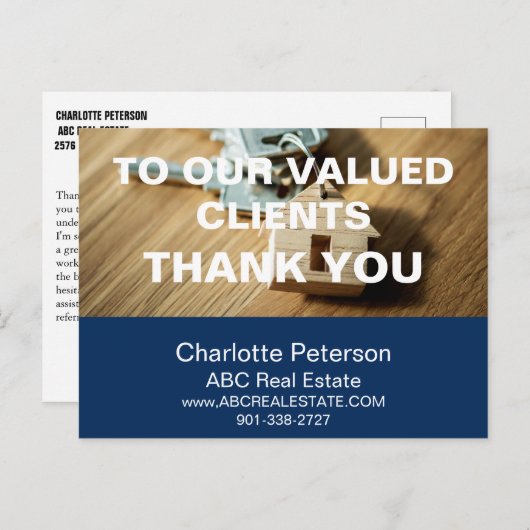 Modern blauw onroerend goed Dank u Briefkaart (Voorkant / Achterkant)