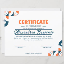 Modern Blauw Oranje Certificaat van Prestatie Prof