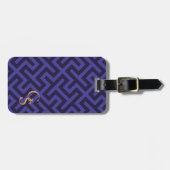 Modern blauw paars geometrisch patronenmonogram bagagelabel (Voorkant horizontaal)