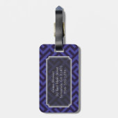 Modern blauw paars geometrisch patronenmonogram bagagelabel (Achterkant verticaal)