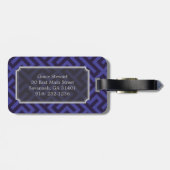 Modern blauw paars geometrisch patronenmonogram bagagelabel (Achterkant horizontaal)