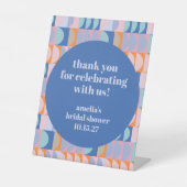 Modern Blauw Paarse Custom Vrijgezellenfeest Dank  Reclamebord Met Voetstuk (Voorkant)