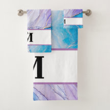 Modern blauw & Paarse gemarmerde alcoholinkt monog