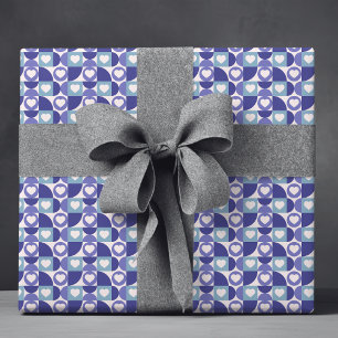 Modern blauw Paarse geometrische liefde hart patro Cadeaupapier