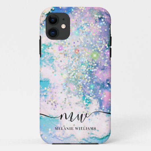 Modern blauw paarse glitter chic monogram Case-Mate iPhone case (Achterkant)
