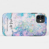 Modern blauw paarse glitter chic monogram Case-Mate iPhone case (Achterkant (horizontaal))