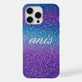 Modern blauw paarse glitter iPhone 15 pro max case