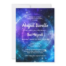 Modern Blauw Paarse Waterverf Galaxy Bat Mitzvah