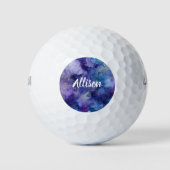 Modern Blauw Paarse Waterverf Gepersonaliseerd Golfballen (Voorkant)