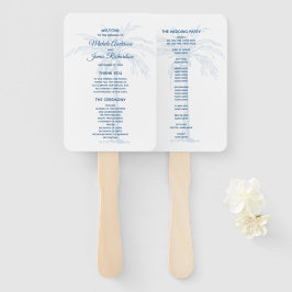 Modern Blauw Palm Tropisch Strand Trouwprogramma Handwaaier