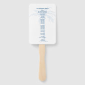 Modern Blauw Palm Tropisch Strand Trouwprogramma Handwaaier (Achterkant)