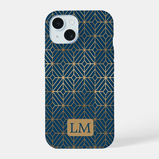 Modern Blauw Patroon iPhone 15 Case (Achterkant)