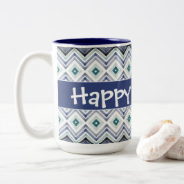 Modern blauw patroon tweekleurige koffiemok